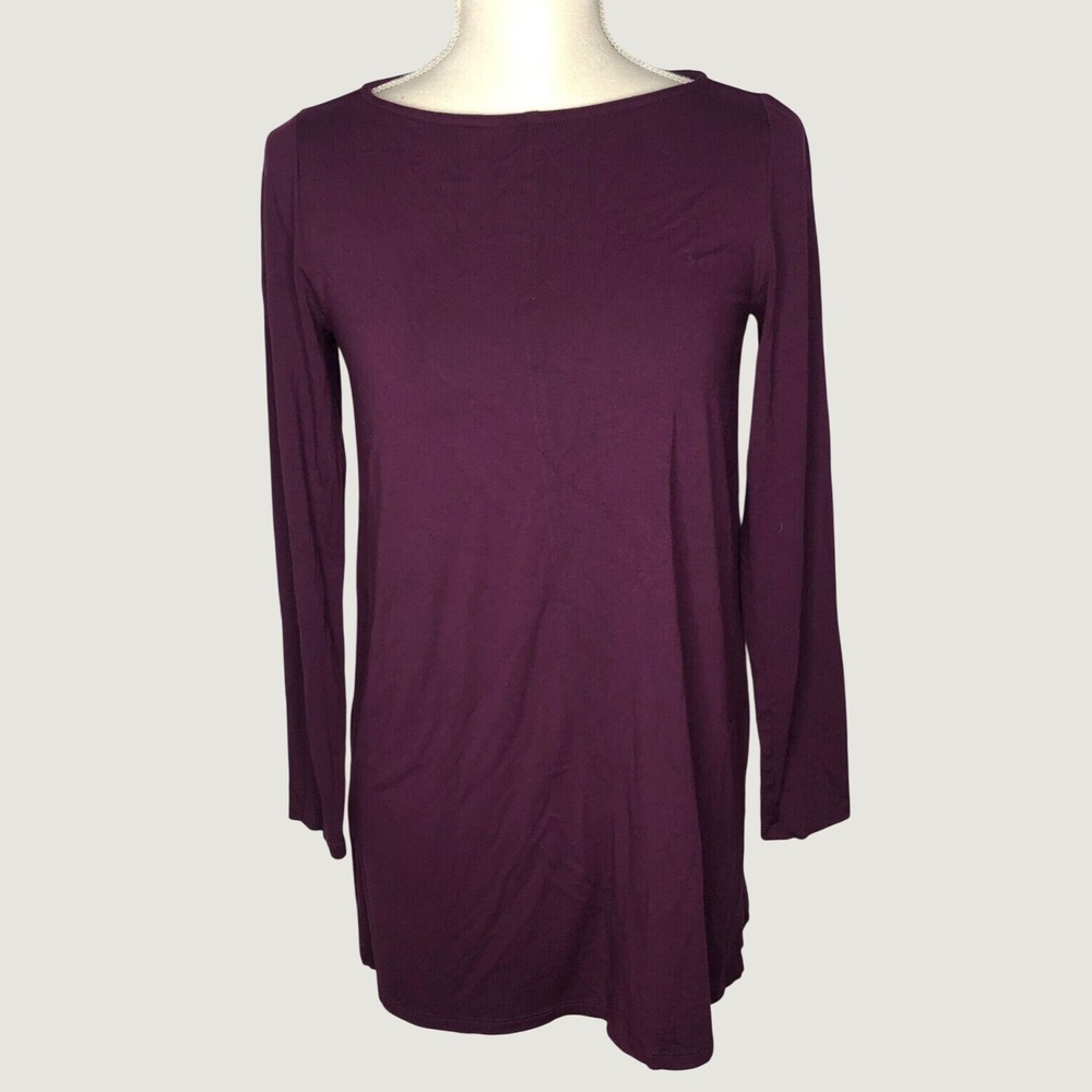Eileen Fisher Tunic Women PS Purple Long Sleeve Viscose Jersey Boat Neck Top